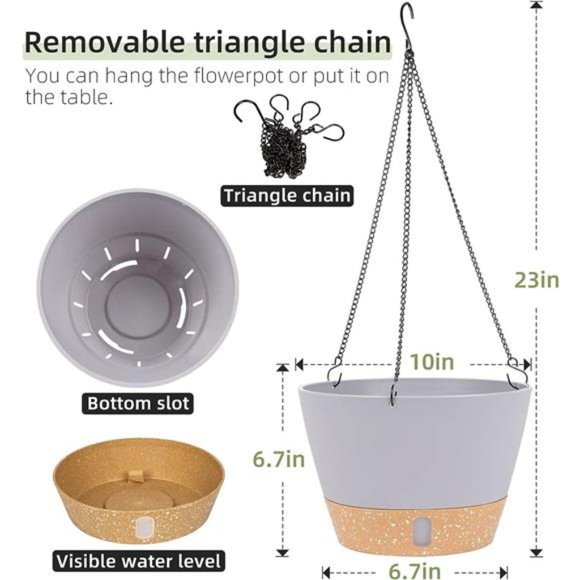 2 Pack Hanging Planters Set,10 Inch Indoor Outdoor Hanging Plant Pot Basket - Picture 3 of 6